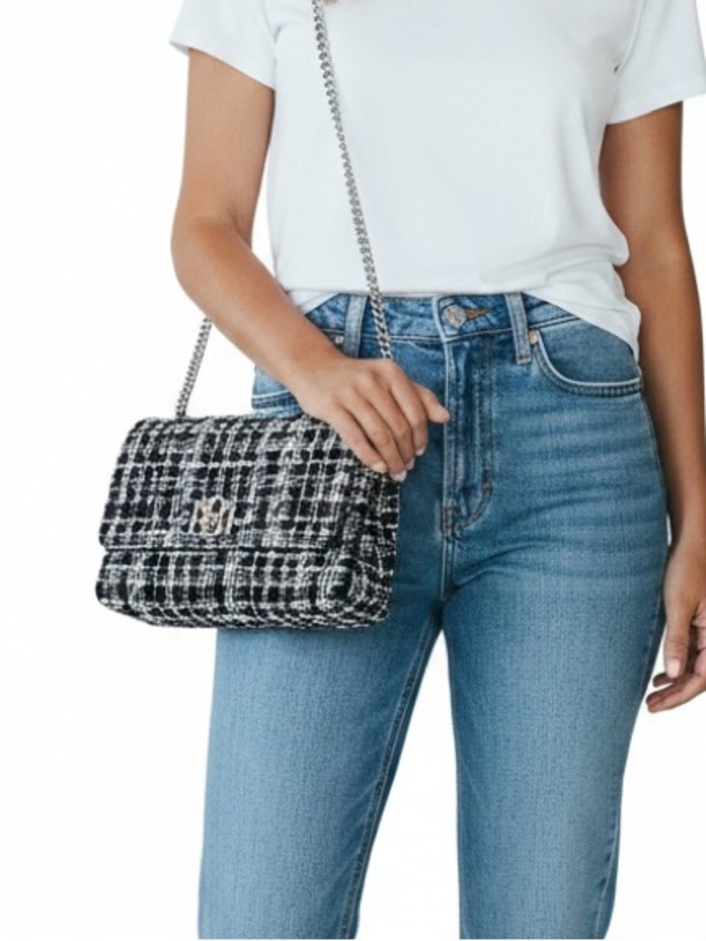 Badgley Mischka NWT Black and White Tweed Clutch